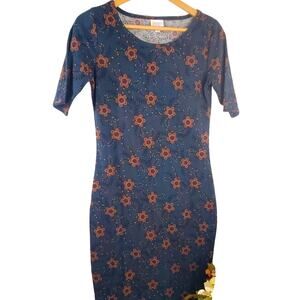 Nwot LuLaRoe Julia Dress S Blue Floral Stretch Pencil T-Shirt Womens Size